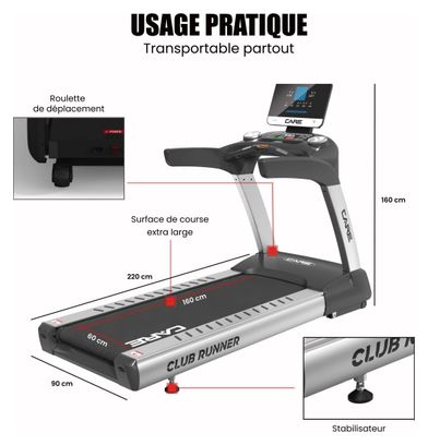 Tapis de course professionnel - 25km/h - CARE - CLUB RUNNER