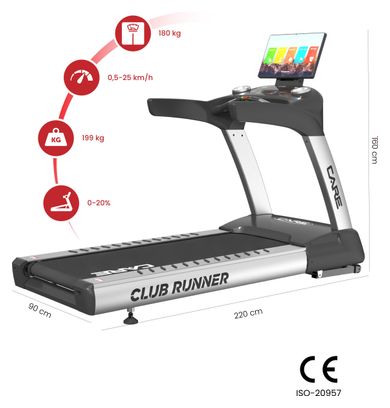 Tapis de course professionnel - 25km/h - CARE - CLUB RUNNER écran TFT