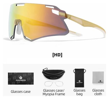 Lunettes de cyclisme légères protection extérieure - Fauve transparent + lentille HD or