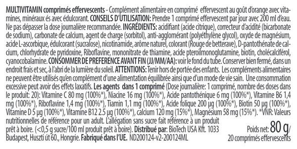 Multivitamin Effervescent (20 Tabs) - Biotech Usa - Multivitamines