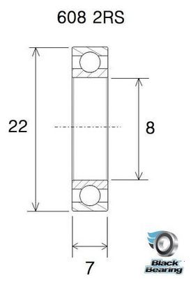 Zwart lager B5 608-2RS 8 x 22 x 7