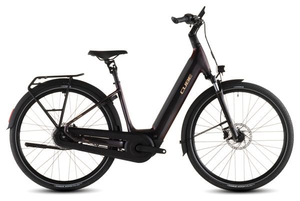 Cube Supreme Hybrid Comfort Pro 600 elektrische stadsfiets met lage instap, Enviolo-versnellingen, 600 Wh, 26 inch, Solareclipse paars-oranje, 2026