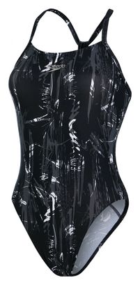 Women's Speedo Allover Rippleback Swimsuit Black/Grey/White