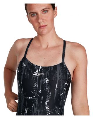 Women's Speedo Allover Rippleback Swimsuit Black/Gray/White