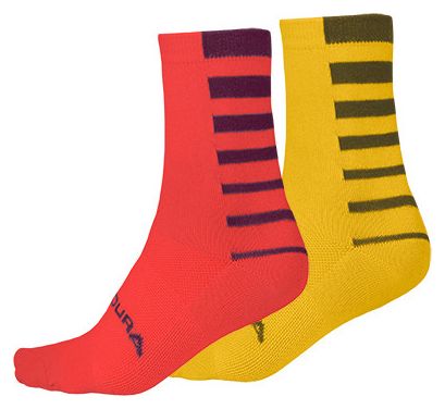 Endura Coolmax Granaatappel Sokken Rood/Geel (Set van 2 paar)