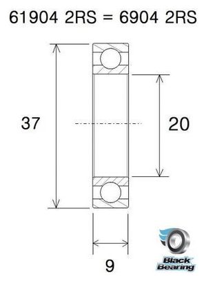 Rodamiento negro 61904-2RS 20 x 37 x 9 mm