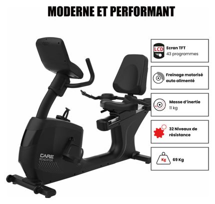 Vélo semi allongé ROADSTER TFT auto-alimenté - CARE - ergomètre connecté