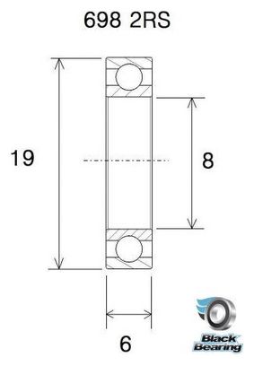 Black Bearing 698 2RS 8 x 19 x 6 mm