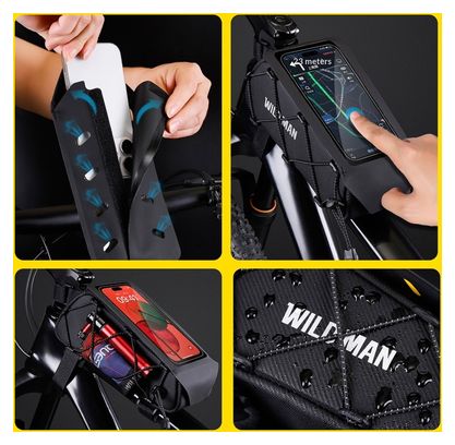 Waterproof bike frame phone bag 1L black WILD MAN