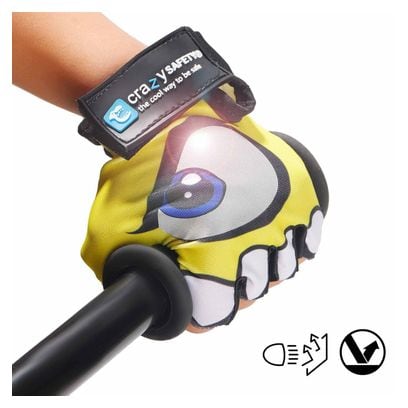 Gants Vélo Enfant | Jaune | Crazy Safety | Yeux Réfléchissants