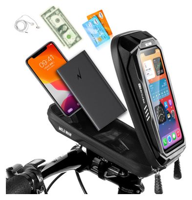Bike handlebar bag with touch phone holder black WILD MAN