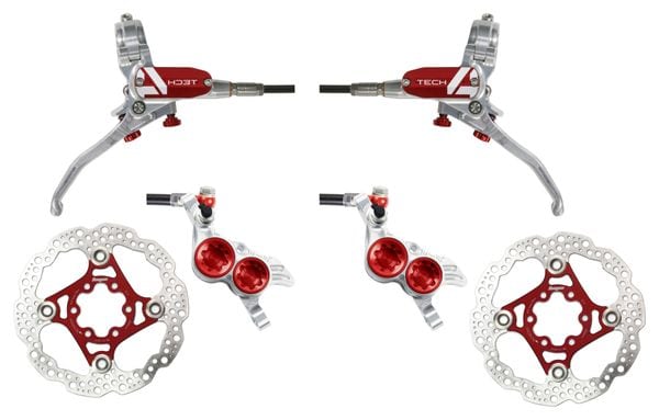 Pair of Hope Tech 4 V4 Brakes Standard Hose Silver/Red
