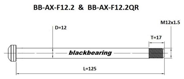 Front Axle Black Bearing QR 12 mm - 125 - M12x1.5 - 17 mm