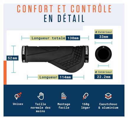 Alphatrail Poignées Ergonomiques – Fixation Lock-On  pour guidon Ø 22 mm