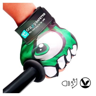 Gants Vélo Enfant | Vert | Crazy Safety | Yeux Réfléchissants