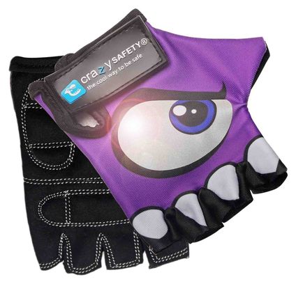 Gants Vélo Enfant | Violet | Crazy Safety | Yeux Réfléchissants