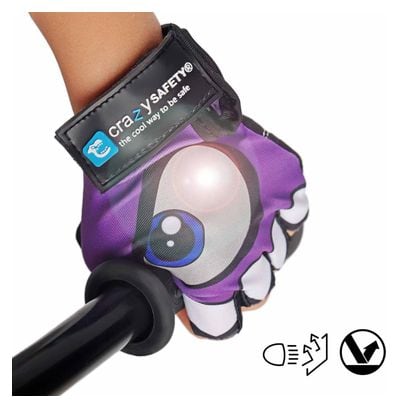 Gants Vélo Enfant | Violet | Crazy Safety | Yeux Réfléchissants