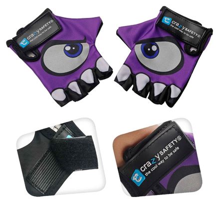 Gants Vélo Enfant | Violet | Crazy Safety | Yeux Réfléchissants