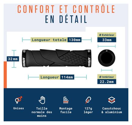 Alphatrail Poignées – Caoutchouc amortissant et antidérapant  pour guidon Ø 22 mm
