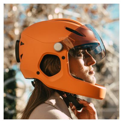 Virgo Integral Orange - Casque Intégral Urbain avec visière et phare arrière