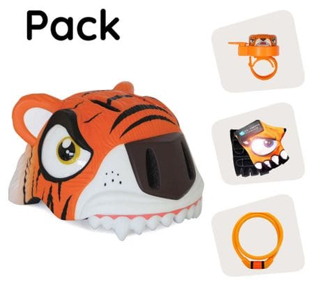 Crazy Safety Pack Casque | Tigre Orange - Casque  Cadenas  Sonnette et Gants