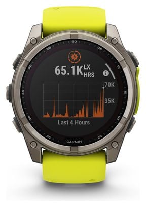 Montre GPS Garmin Fénix 8 Solar - 51 mm Sapphire Titane avec Bracelet en Silicone Jaune Graphite