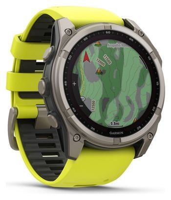 Montre GPS Garmin Fénix 8 Solar - 51 mm Sapphire Titane avec Bracelet en Silicone Jaune Graphite