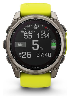 Montre GPS Garmin Fénix 8 Solar - 51 mm Sapphire Titane avec Bracelet en Silicone Jaune Graphite