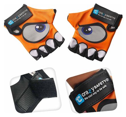 Gants Vélo Enfant | Orange | Crazy Safety | Yeux Réfléchissants