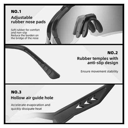 Lunettes de vélo photochromiques anti-buée UV400 - noir