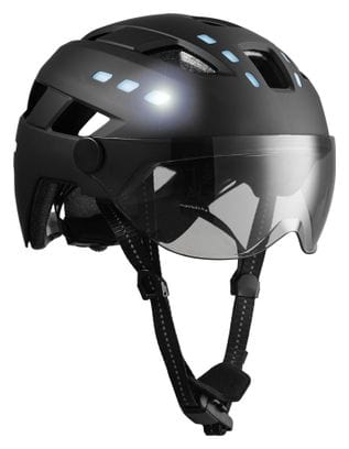 Casque E-Bike adulte | Noir avec visière et lumières intégrées | Certifié EN1078