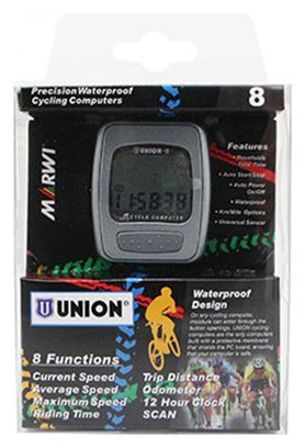 COMPTEUR VELO UNION-8  GRIS 8 FONCTIONS AVEC MOYENNE