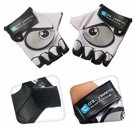 Gants Vélo Enfant | Blanc | Crazy Safety | Yeux Réfléchissants