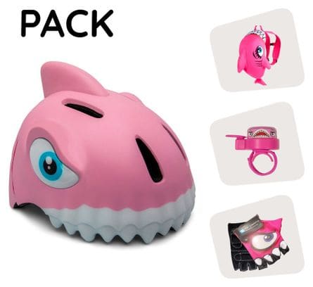 Crazy Safety pack - Casque Requin Rose pour enfants  sac à dos  sonnette  gants