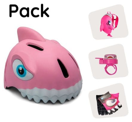 Crazy Safety pack - Casque Requin Rose pour enfants  sac à dos  sonnette  gants