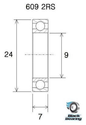 Black Bearing Lager B5 609-2RS 9 x 24 x 7