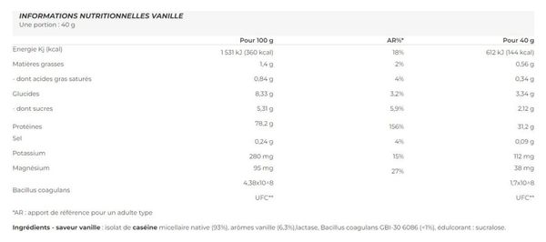 Native Micellar Casein Isolate 92% (1kg) - Nutrimuscle - Vanille - Caséines