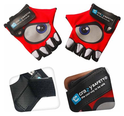 Gants Vélo Enfant | Rouge | Crazy Safety | Yeux Réfléchissants