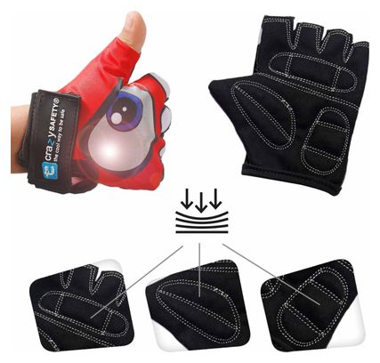 Gants Vélo Enfant | Rouge | Crazy Safety | Yeux Réfléchissants