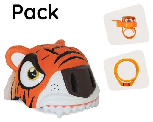 Set casque de vélo pour enfants  antivol et sonnette | Tigre Orange