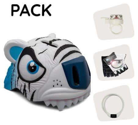 Crazy Safety Pack Casque | Tigre Blanc - Casque  Cadenas  Sonnette et Gants