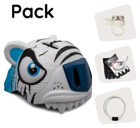 Crazy Safety Pack Casque | Tigre Blanc - Casque  Cadenas  Sonnette et Gants