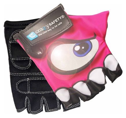 Gants Vélo Enfant | Rose | Crazy Safety | Yeux Réfléchissants