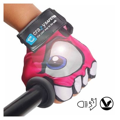 Gants Vélo Enfant | Rose | Crazy Safety | Yeux Réfléchissants