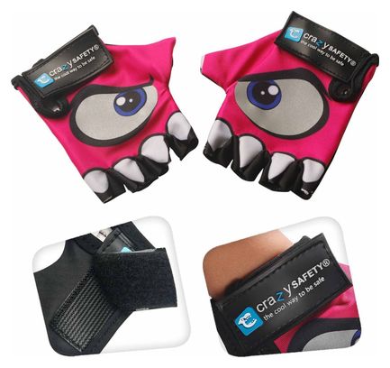 Gants Vélo Enfant | Rose | Crazy Safety | Yeux Réfléchissants