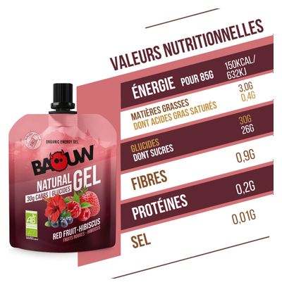 Gel Energético Natural Baouw Frutos Rojos / Hibisco 85 gramos