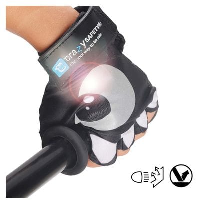 Gants Vélo Enfant | Noir | Crazy Safety | Yeux Réfléchissants