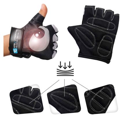 Gants Vélo Enfant | Noir | Crazy Safety | Yeux Réfléchissants