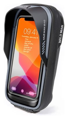 Grey bike handlebar bag with touch phone holder WILD MAN