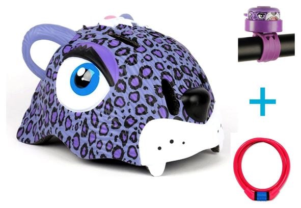 Set casque de vélo pour enfants  antivol et sonnette | Leopard Violet